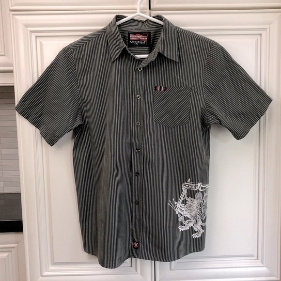 No Retreat Other - Boys' Black Striped Shirt with Dragon Design